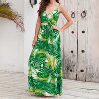 Nouvelles robes de plage tendance en spandex et polyester, longues robes maxi à col en V, robes de vacances d'été pour femmes