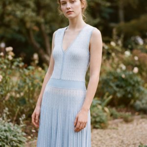 Abito <span class=keywords><strong>Lungo</strong></span> Estivo di Alta Moda, Antirughe, in Viscosa Lavorata a Maglia, con Scollo a V Profondo, Aderente, Senza Maniche, per Donna - Product Image 2