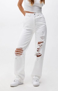 Ripped Hole Distressed Women <strong>White</strong> Denim Jeans Trendy Straight Fit <strong>Lady</strong> <strong>Trousers</strong> Jeans Washed Denim Cargo Pants for Women - Product Image 5