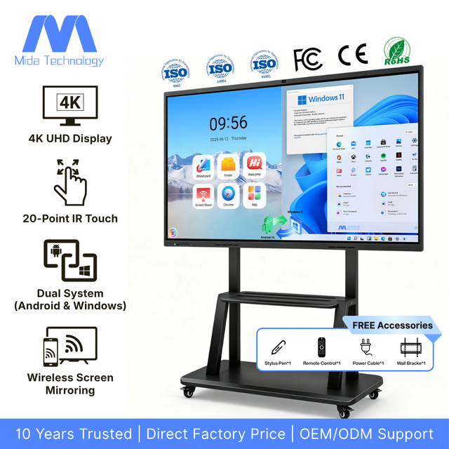 MIDA 4K Meeting Presentation Collaboration Interactive Electronic Whiteboard Wireless Screen Sharing Integrated Smart TV Boards
