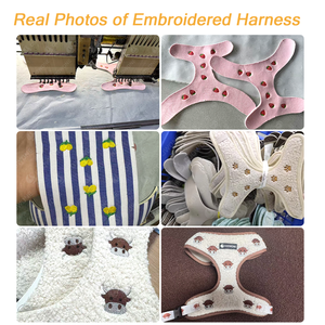 OEMカスタム ピンクチューリップ刺繍 犬用ハーネス 柔らかメッシュ リード 通気性 抜け出し防止 調節可能 ステップイン ベスト型ハーネス - Product Image 3