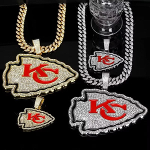 Personalizado de gran tamaño Hip Hop joyería equipo encanto hielo cubano collar Kansas City Chiefs Campeonato Collar para el mejor regalo Fans - Product Image 2