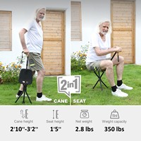Chaise de marche pliable télescopique à trois pieds en alliage d'aluminium noir Rehand pour personnes âgées, utilisation en extérieur, bâton de marche avec siège