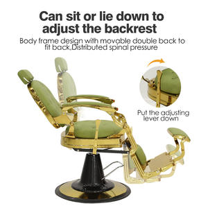 เก้าอี้ตัดผมทรงหรูหรา โครงสีทอง ดีไซน์ทันสมัย ปรับเอนได้ หมุนได้ สีเขียว สำหรับ<span class=keywords><strong>ร้าน</strong></span>ตัดผมมืออาชีพ - Product Image 4