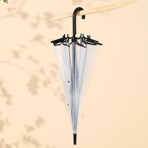 16-Rippen Transparenter Halbautomatischer Regenschirm im Street-Design mit Langem Griff, Große Größe, Doppelseitig, Weiß, für Damen, Sonne und Regen - Product Image 1