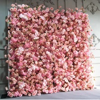 Kit de photomaton avec panneau décoratif en tissu à fleurs en rouleau, motif floral artificiel (gypsophile et roses), décor tropical imitation bordeaux, rose et rouge, pour toile de fond murale