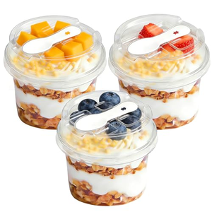 En stock: Tarros de plástico PP de 280ml y 220ml para yogur, helado, gelatina, pudín, leche y postres, con tapa y cuchara. - Product Image 1