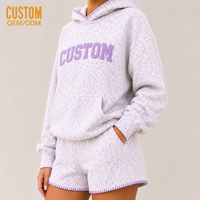 Ensemble de survêtement décontracté deux pièces pour femme en molleton de coton 320g, avec sweat à capuche imprimé floral patchwork et short assorti
