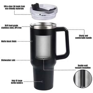 Vente en gros de gobelets isothermes en acier inoxydable à double paroi de 40 oz, réutilisables, isolés sous vide, en vrac, avec poignée - Product Image 3