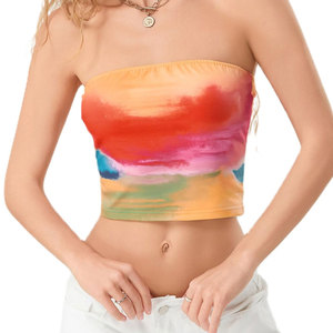 Tie Dye Imprimé Bustier Tube Tops Basique Dos Nu Sans Manches Vêtements D'été Tube Tops - Product Image 5