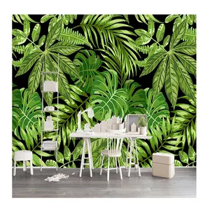 KOMNNI定制任何尺寸的沃尔壁画绿色棕榈叶不干胶壁画客厅电视沙发卧室背景壁纸