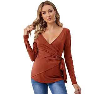 Top invernale da donna con scollo tondo elegante <span class=keywords><strong>premaman</strong></span> avvolgente con maglietta in cotone avvolgente nodo per gravidanza - Product Image 2