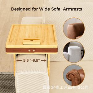 Bamboo Sofa Side Tray Clip <b>Adjustable</b> <b>Table</b> Legs With Soft Padding For Armrest Support - Product Image 4