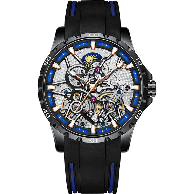 Hot Selling AILANG Metal Skeleton Mechanical Tourbillion Automatic Watch with Silicone Strap and Luminous Dial for Men