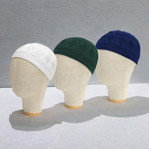 Chapeau Kopiah en coton doux, broderie artisanale, avec bonnet extensible en tricot, chapeau musulman et couvre-chef de prière pour l'extérieur, pour la prière quotidienne - Product Image 1