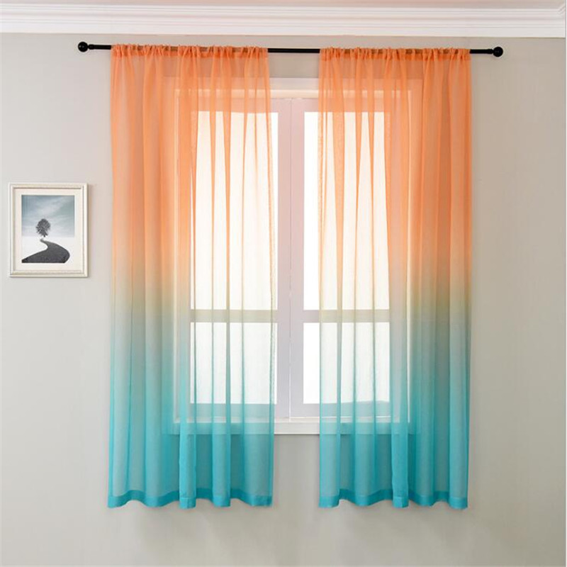 hot selling Amazon printed faux linen sheer curtains price 100% polyester Gradient Ombre voile curtain for windows