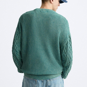 Suéter OEM con logotipo personalizado para hombre, jersey de cuello redondo, Jersey de punto suelto, suéter de algodón de manga larga con cuerda torcida para hombre - Product Image 2