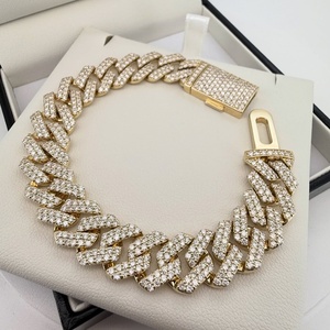 Brilliant Luster Iced Out 16mm Hip Hop Moissanite Gold Plated 925 Sterling <b>Silver</b> Dazzling <b>Cuban</b> <b>Link</b> Bracelet for Party - Product Image 1