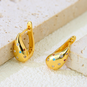 Boucles d'oreilles pendantes goutte d'eau au design tendance, plaquées or 21 carats, élégantes, en zircone italienne, à clipser, pour femme, usage quotidien - Product Image 6