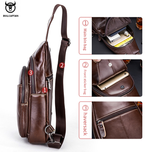 Bolso Bandolera BULLCAPTAIN Vintage para Hombre, de Cuero Genuino Marrón, Portátil, Informal, para Deportes al Aire Libre, Bolso de Pecho, Bolso para Motocicleta - Product Image 3