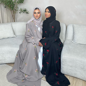 Abaya Elegante Abierta para <span class=keywords><strong>Mujer</strong></span> 2025, Bordado a Mano, Estilo Casual de Manga Larga, Traje Islámico Árabe, Estilo Modesto para Primavera, Pañuelo Musulmán - Product Image 1