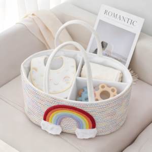 <span class=keywords><strong>Panier</strong></span> de rangement pour couches de bébé en corde de coton écologique, portable, tissé, avec compartiments amovibles pour lingettes et jouets - Product Image 5