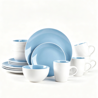 Ensemble de 16 pièces en grès céramique bleu rond, assiettes et bols, compatible lave-vaisselle et micro-ondes, vente en gros Chine