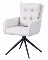 Fauteuil moderne à dossier haut en tissu beige rembourré avec structure métallique et base pivotante à 360 degrés pour salon, chaise de salle à manger