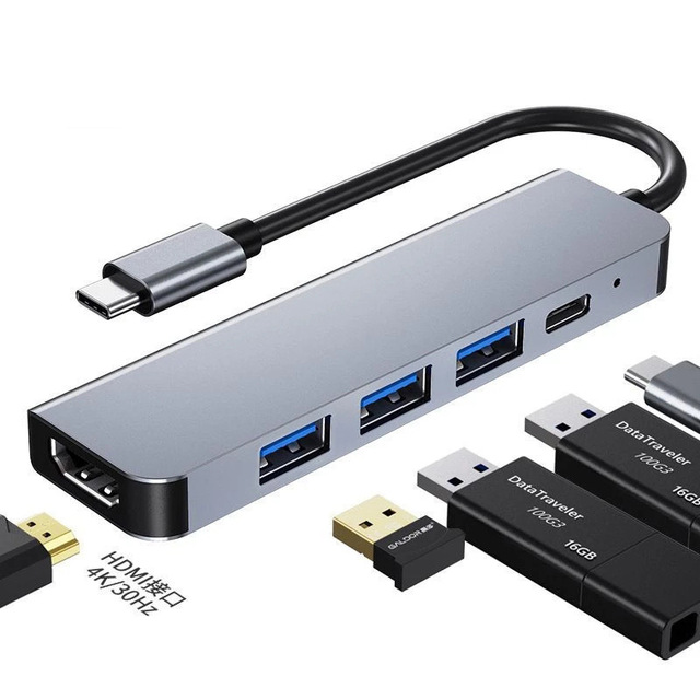 Multiport Type C to USB 4K USB3.0 Hub Adapter PD Fast Charging USB-C Expansion Docking Station 5 in 1 for PC Computer