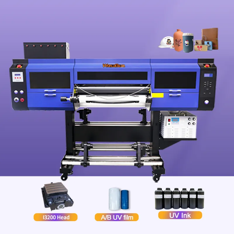 60cm 24 inch i3200 3 đầu in 2 trong 1 tất cả trong một in ấn và pha lê Sticker UV dtf máy in với Laminator