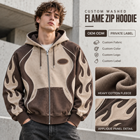 Sweat à capuche zippé personnalisé effet délavé en molleton de coton épais avec empiècements appliqués pour homme, style streetwear