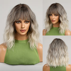 Noir blanc couches perruque <span class=keywords><strong>mi</strong></span>-longueur <span class=keywords><strong>cheveux</strong></span> vague <span class=keywords><strong>frange</strong></span> perruque africaine femmes résistant à la chaleur fibre mat Durable scène Photo - Product Image 6