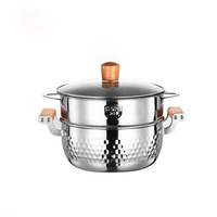 Marmite à double fond Yukihira en acier inoxydable japonais, pot à soupe, couvercle en verre, compatible gaz et induction, portable, multifonctionnel
