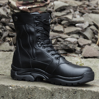 Bottes tactiques mi-mollet en cuir noir avec fermeture éclair et semelles en caoutchouc unisexes