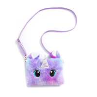 Bolso Bandolera de Peluche con Diseño de Unicornio Arcoíris Degradado, Linda Bolsa de Hombro Peluda