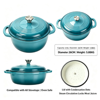 Cocotte en fonte émaillée avec couvercle, résistante au four, robuste, pour la cuisson du pain, le braisage et les ragoûts