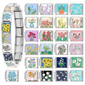 चांदी की प्लेटेड स्टेनलेस स्टील डिय फैशन पुष्प श्रृंखला में ज्यामितीय डिजाइन के साथ थोक प्यारा इतालवी आकर्षण कंगन - Product Image 3