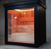 Sauna Moderna de Madera Maciza para Exteriores, 6-8 Personas, Ventana Grande, Cedro Rojo Canadiense, Vestuario para Gimnasio o Villa