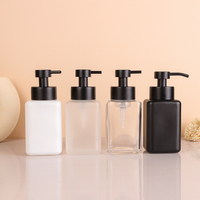 Bouteille moussante en verre carrée vide de 250ml bouteille de nettoyage du visage givrée bouteille de savon de lavage à la main de luxe avec pompe à mousse noir mat
