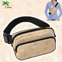 Sac banane unisexe à fermeture éclair réglable avec logo personnalisé Sac banane en nylon imperméable de grande capacité pour le sport hawaïen Beach Shell Print