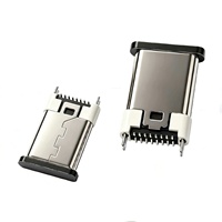 Conector Macho Tipo-C Vertical SMD, 16 Pines, Vertical SMD con Placa Enchufable de 2 Pines, Carcasa Remachada, H=11.0