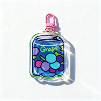 Porte-clés en acrylique personnalisé avec impression UV, adorable dessin animé, pot de jus de fruits, pour souvenirs et cadeaux