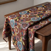 Nappe carrée imperméable personnalisable en polyester jacquard floral vintage, style Monet, tissu décoratif tissé bordeaux