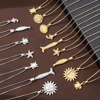Pendentif personnalisé en acier inoxydable, motif poisson, tortue, soleil, étoile de mer, coquillage, plaqué or PVD, bijoux fantaisie moulés pour unisexe