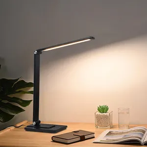Lampu meja LED dapat redup, 5 Model, lampu malam hangat, Port pengisian daya USB, pencahayaan Desktop dapat disesuaikan, lampu belajar membaca untuk asrama rumah