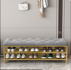 Sgabello Moderno <span class=keywords><strong>in</strong></span> Velluto con Gambe <span class=keywords><strong>in</strong></span> Metallo, Design Classico, Pouf Lungo per Cambiarsi le Scarpe, per Divano e Letto - Product Image 3