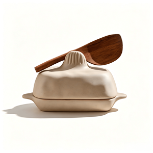 Pot à beurre <span class=keywords><strong>en</strong></span> céramique avec couvercle et couteau <span class=keywords><strong>en</strong></span> bois, pot à beurre <span class=keywords><strong>en</strong></span> grès mat pour le rangement de la cuisine - Product Image 1