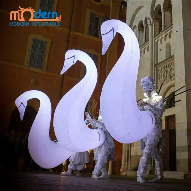 Traje de cisne inflável com iluminação led, parada para áreas externas, caminhada, branco