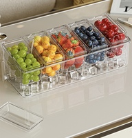Support de rangement en plastique PET transparent avec bac à glaçons, 5 compartiments amovibles, forme rectangulaire pour aliments réfrigérés
