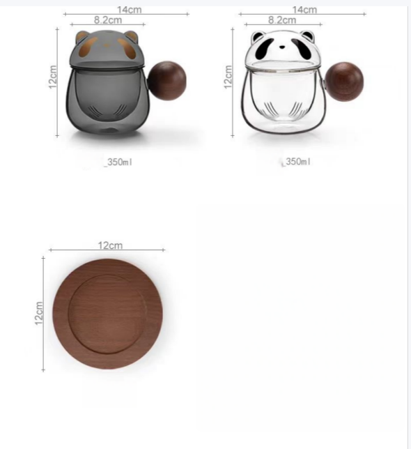 Panda-Shaped Glass Tea Mug Set with Wooden Handle & Coaster, Heat-Resistant for Home Kitchen Drinkware